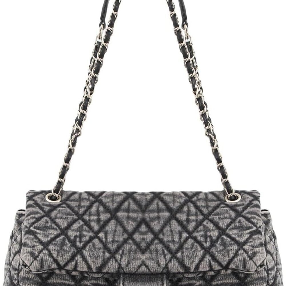 Retro Denim Purses for Women Quilted Shoulder Bag with Chain Strap and Flap,Over